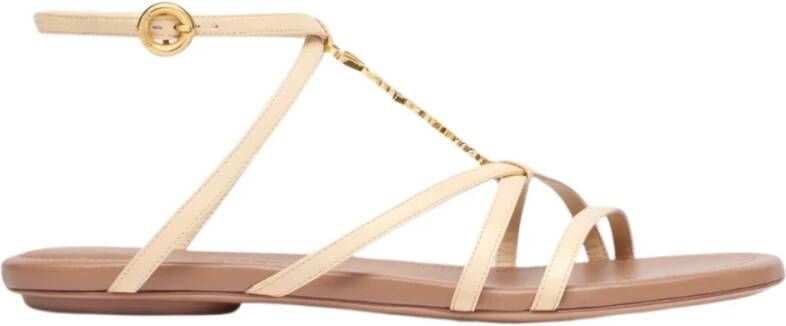 Jacquemus Gouden Logo Sandalen Beige Dames