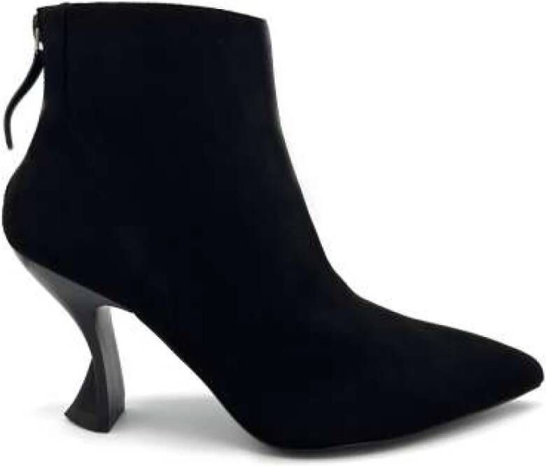 Jeannot Suede Zip Back Leather Effect Heels Black Dames