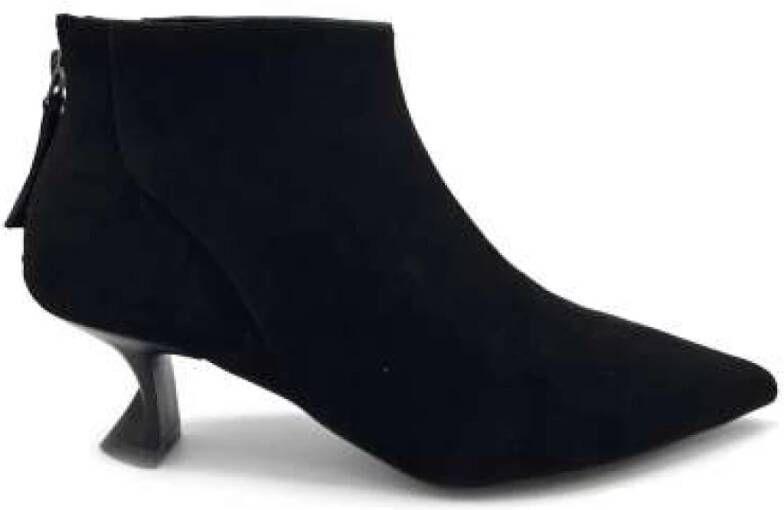 Jeannot Suede Zip Back Leather Effect Heels Black Dames