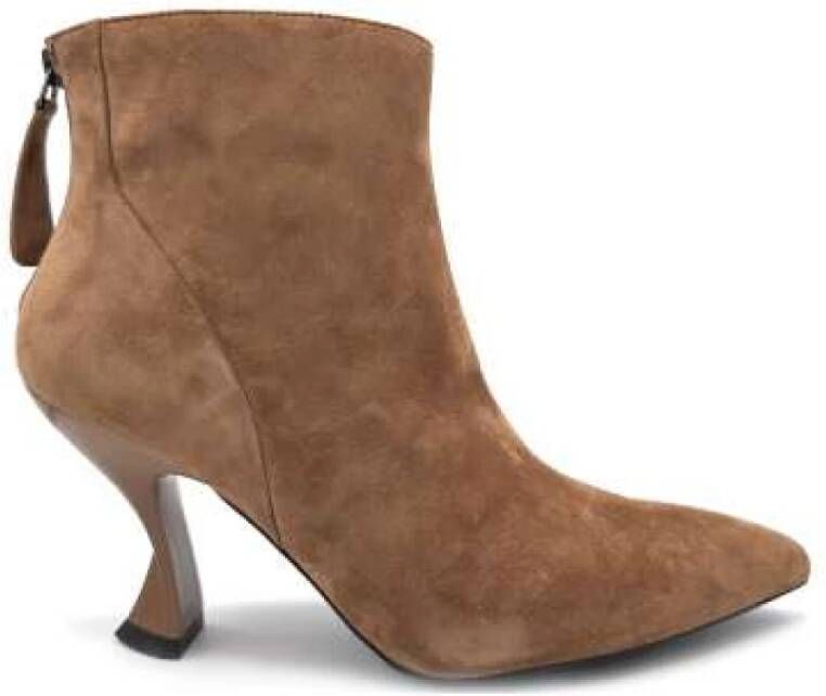 Jeannot Suede Zip Back Leather Effect Heels Brown Dames