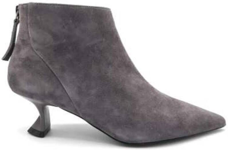 Jeannot Suede Zip Back Leather Effect Heels Gray Dames