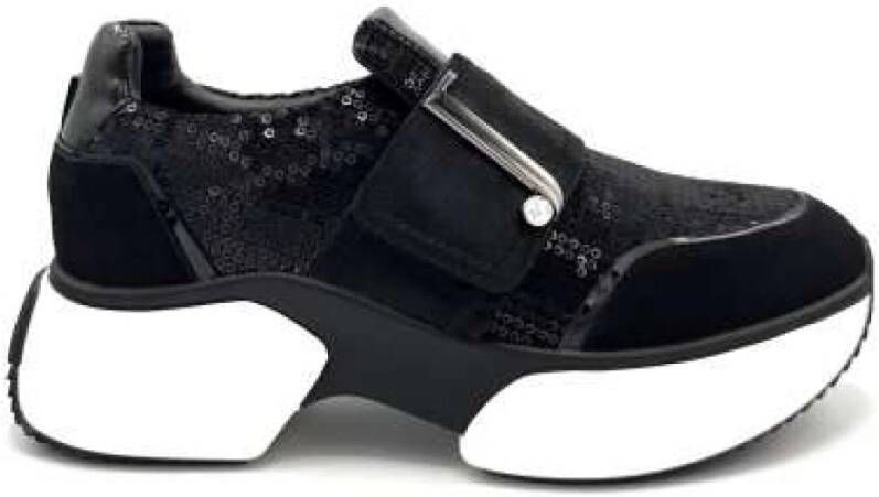 Jeannot Zwarte Paillet Slip-On Sneakers Black Dames