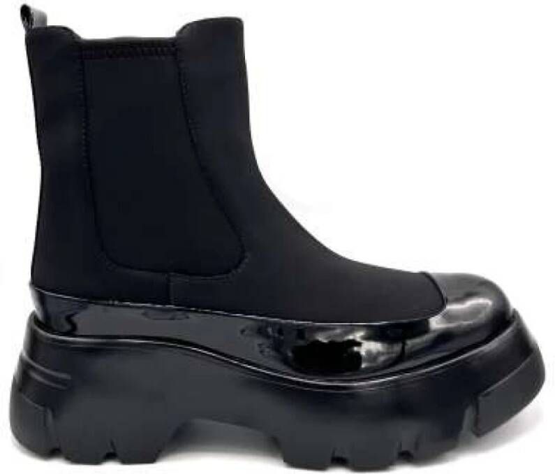 Jeannot Zwarte Stoffen Sneaker Rubberen Zool Black Dames