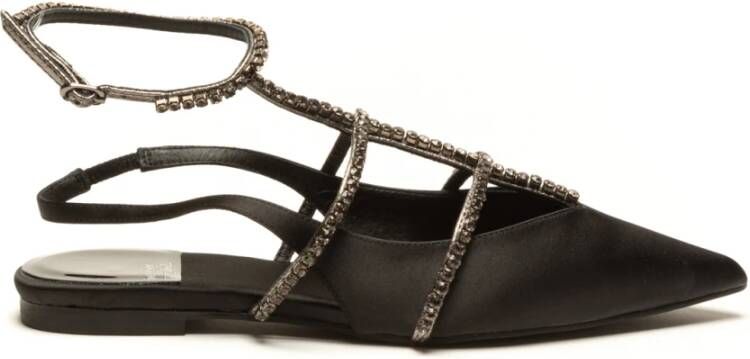 Jeffrey Campbell Platte Satijnen Sandalen met Puntige Neus en Strass Decoraties Zwart Dames