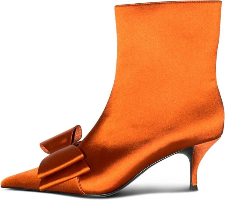 Jeffrey Campbell Roest Satijn Strik Detail Kitten Hak Laars Orange Dames