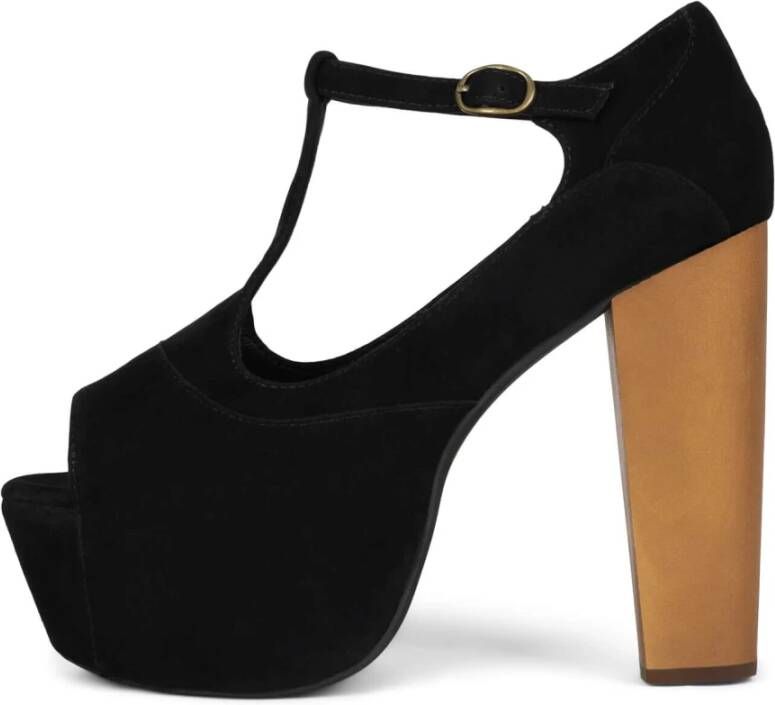 Jeffrey Campbell Zwarte T-Strap Plateauhak Sandaal Black Dames