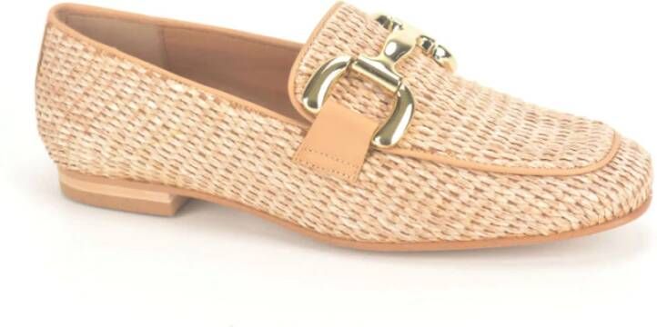 Jhay Beige Raffia Moccasin Loafers met Gar Versiering Beige Dames