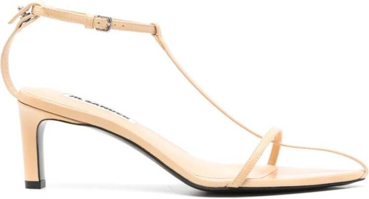 Jil Sander Beige Leren Sandalen met Enkel Sluiting Beige Dames