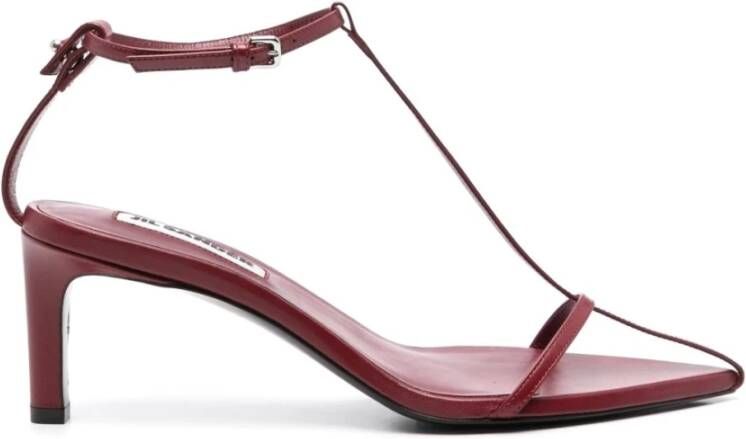 Jil Sander Bordeauxrode Leren Enkelband Sandalen Red Dames