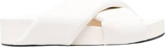 Jil Sander Crossover Strap Sliders met gewatteerd ivoor leer White Dames