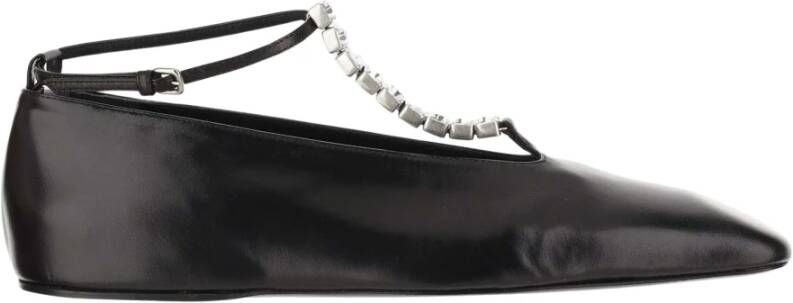 Jil Sander Leren Ballet Flats met Kristaldetail Black Dames