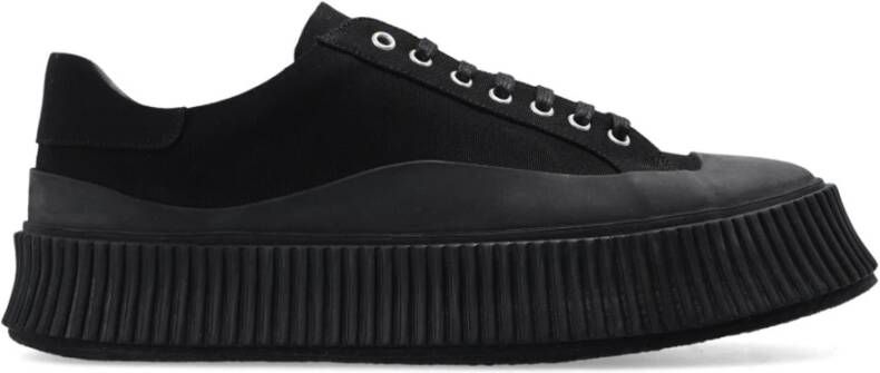 Jil Sander Zwarte katoenen sneaker met kurken platform Black