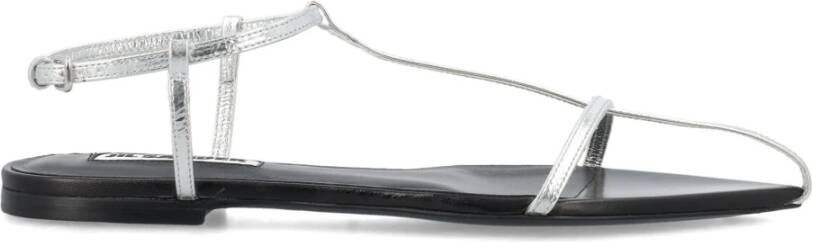 Jil Sander Zilveren Gesloten Plat Kooi Sandalen Gray Dames