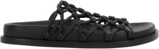 Jil Sander Zwarte leren platte sandalen Black Dames