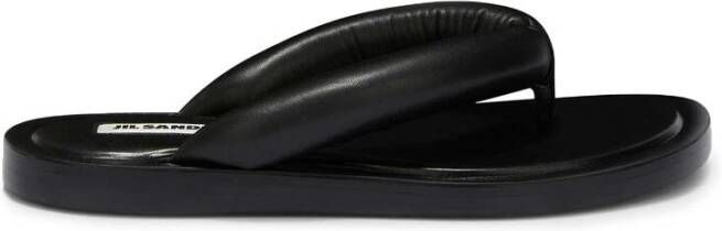 Jil Sander Zwarte Leren Teenslippers Platte Zool Black Dames