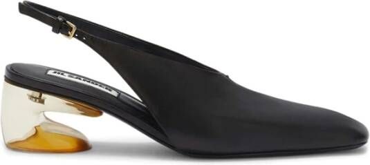 Jil Sander Zwarte Leren Vierkante Neus Hakken Pumps Black Dames