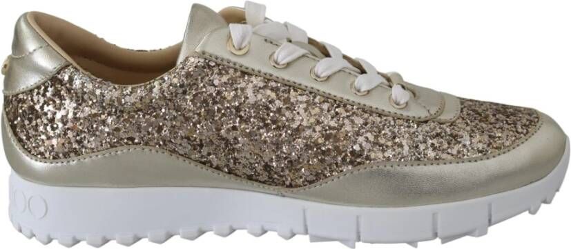 Jimmy Choo Antiek Goud Glitter Leren Sneakers Yellow Dames