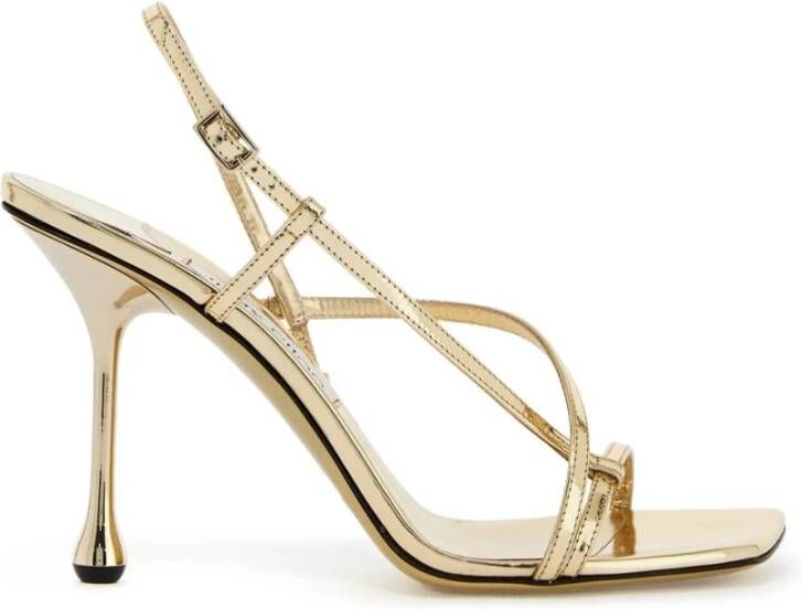 Jimmy Choo Beeldhouwkundige Metallic Leren Sandalen Yellow Dames