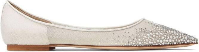 Jimmy Choo Beige Kristal Mesh Puntige Neus Schoenen White Dames