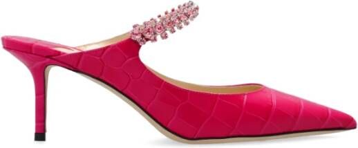 Jimmy Choo Croc Embossed Leren Kristal Muiltjes Pink Dames