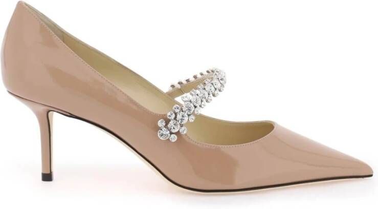 Jimmy Choo Bing Patentleren Pumps met Swarovski Kristallen Band Beige Dames