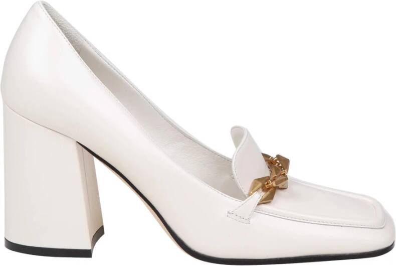 Jimmy Choo Crème Witte Leren Pomp met Kettingdetail White Dames