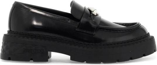 Jimmy Choo Diamanten Ketting Leren Loafers Black Dames