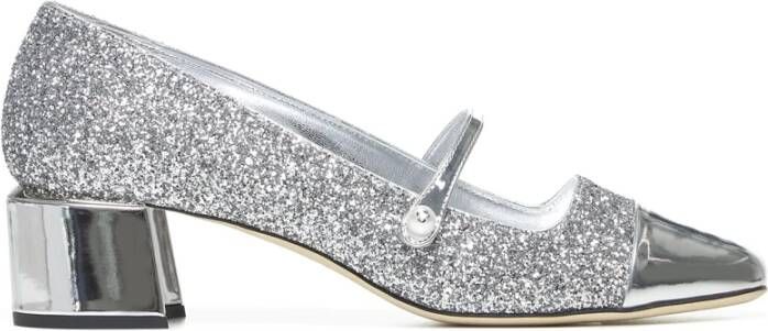 Jimmy Choo Zilver Glitter Platte Schoenen met Parel Detail Gray Dames