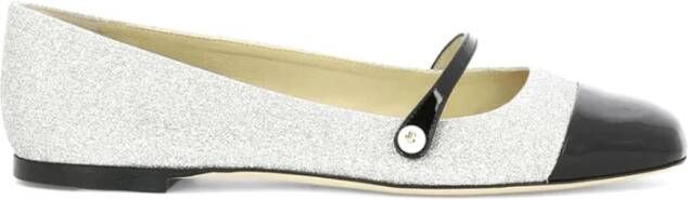 Jimmy Choo Elegante Zwarte Zilveren Ballerina Flats White Dames