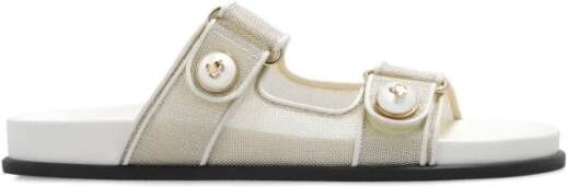 Jimmy Choo Fayence slides met parelapplicaties Beige Dames