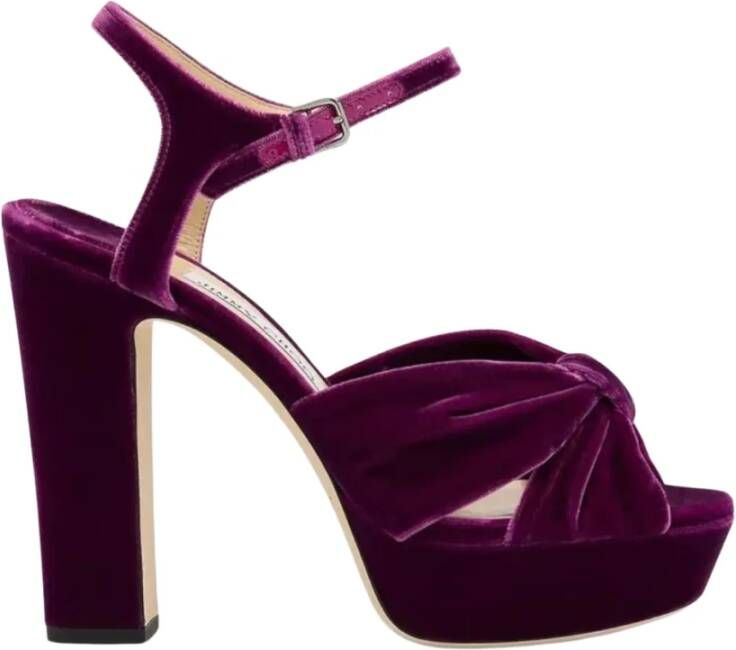 Jimmy Choo Fluwelen Plateau Sandalen Paarse Kruisbanden Purple Dames