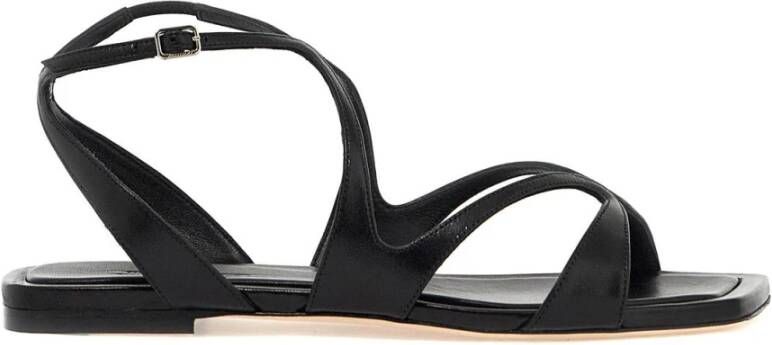 Jimmy Choo Gevormde Leren Platte Sandalen Black Dames