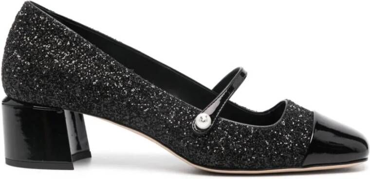 Jimmy Choo Glitter leren pumps Zwart Vierkante neus Black Dames