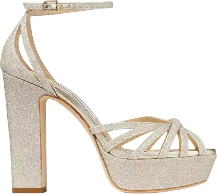 Jimmy Choo Glitter Plateau Sandalen met Enkelband Yellow Dames