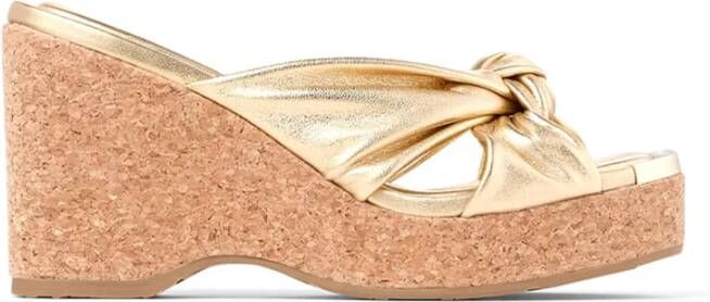 Jimmy Choo Gouden Avenue Sleehak Sandalen Yellow Dames