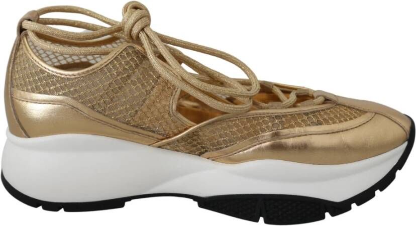 Jimmy Choo Gouden Glamour Mesh Leren Sneakers Yellow Dames