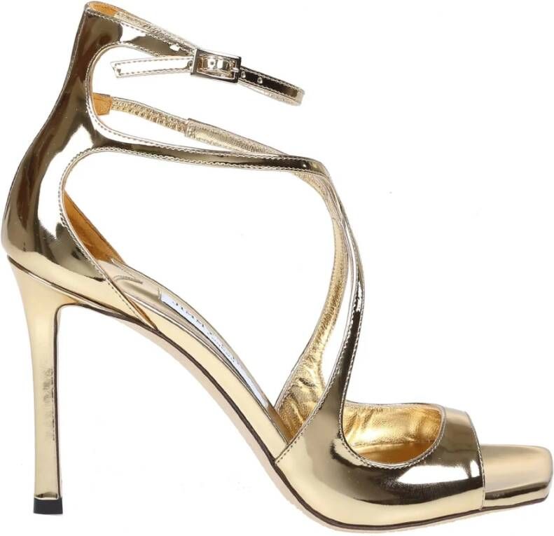 Jimmy Choo Gouden Metallic Leren Sandaal met Vierkante Tip Yellow Dames