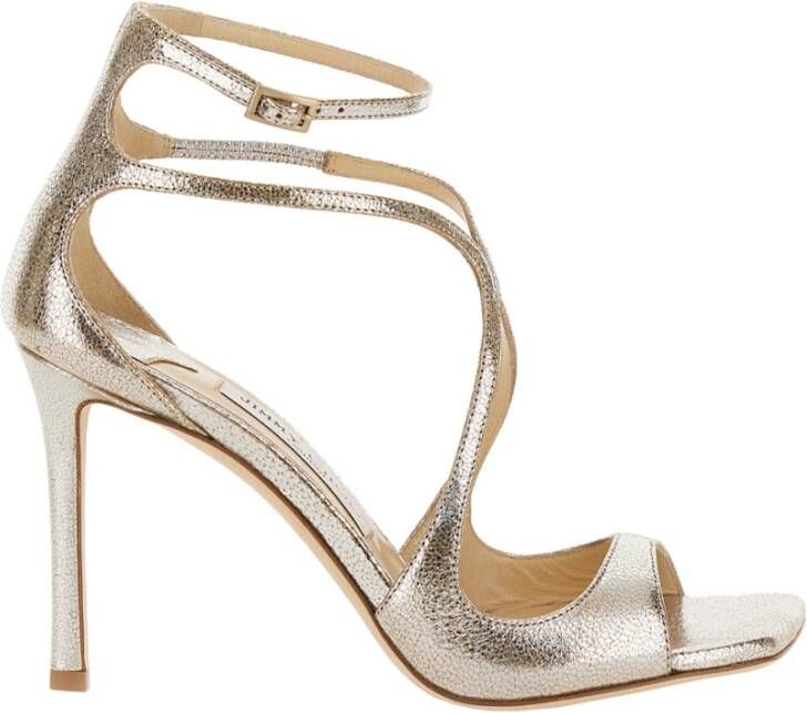 Jimmy Choo Metallic Leren Azia Sandalen Gray Dames