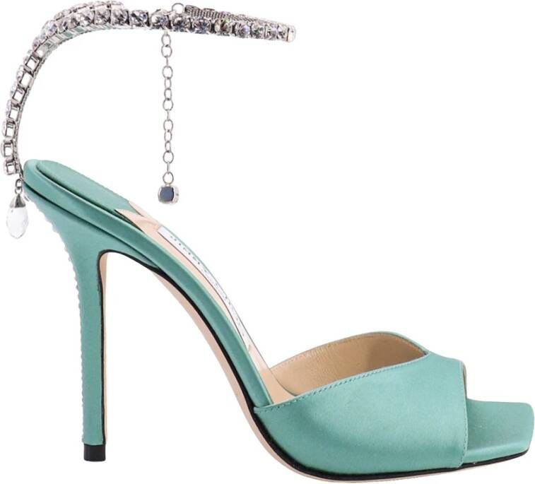 Jimmy Choo Groene Satijnen Sandalen met Strass Detail Green Dames