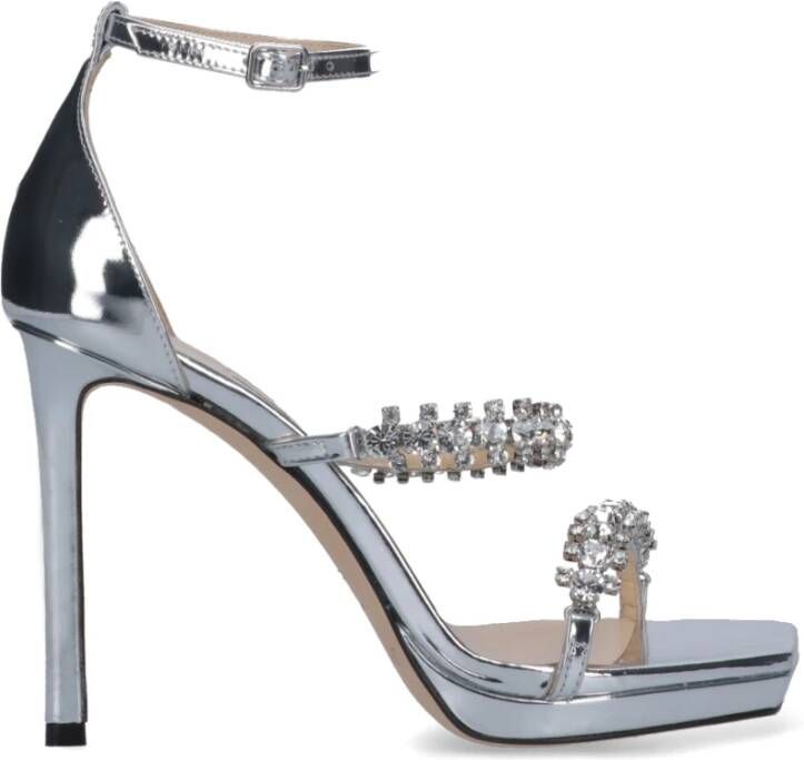 Jimmy Choo Zilveren Strass Leren Sandalen Gray Dames