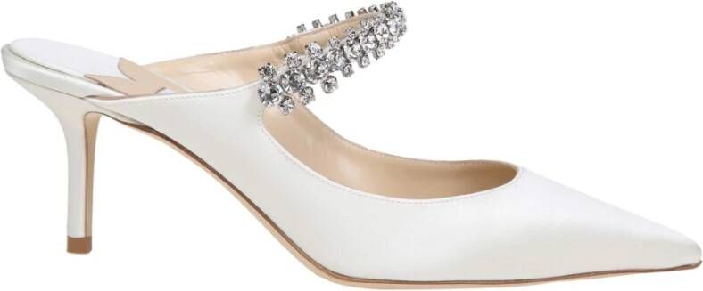 Jimmy Choo Kristalband Ivoor Satijnen Muiltjes Beige Dames