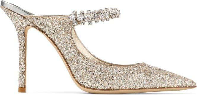 Jimmy Choo Metallic Leren Strass Pantoffels Gray Dames