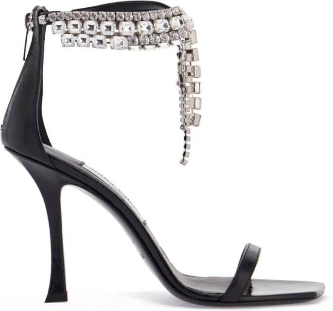 Jimmy Choo Kristalversierde Leren Sandalen Black Dames