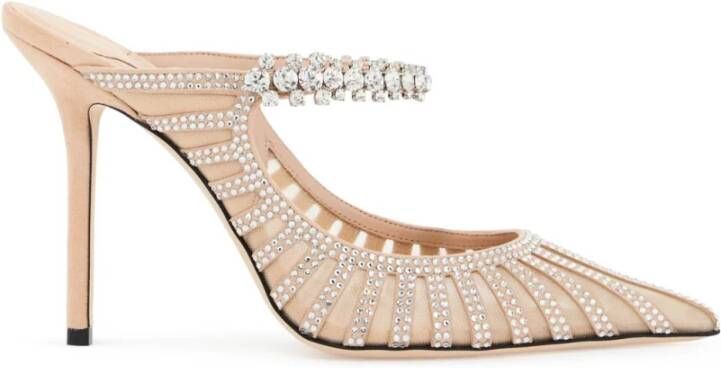 Jimmy Choo Kristalversierde Suède Muiltjes Pink Dames