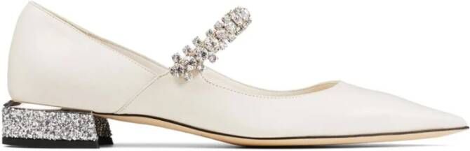 Jimmy Choo Kristalversierde witte platte schoenen White Dames
