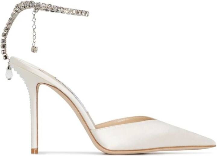 Jimmy Choo Kristalversierde Witte Satijnen Hoge Hakken White Dames