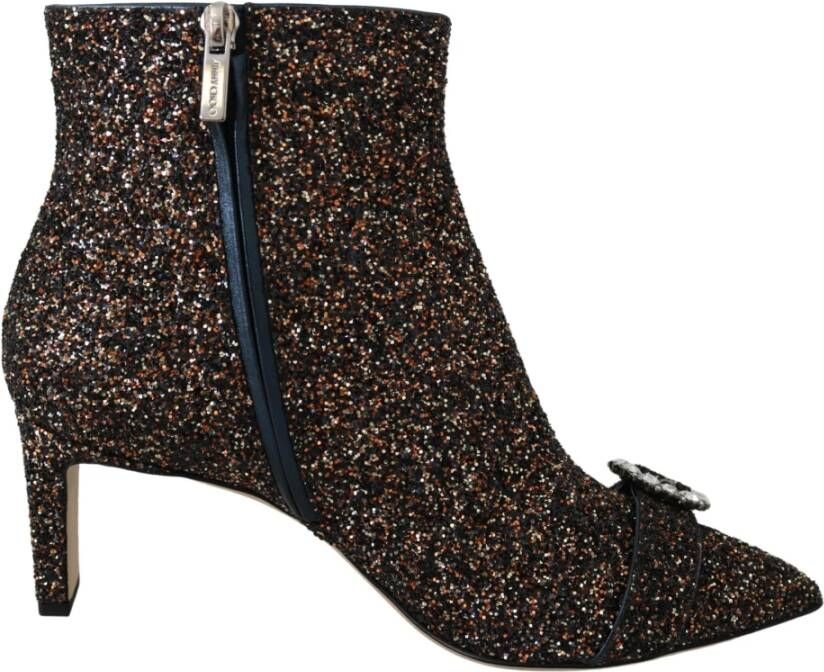 Jimmy Choo Amethist Glitter Leren Hoge Hak Laarzen Multicolor Dames