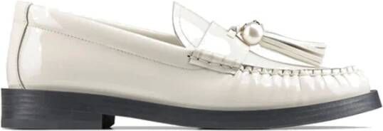 Jimmy Choo Leren loafers met pareldetail en franje Beige Dames