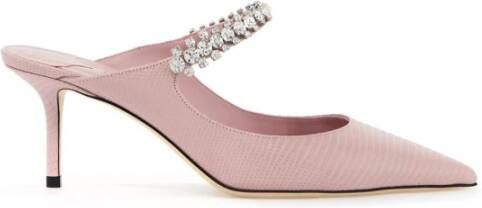 Jimmy Choo Lizard-Geëmbosseerd Leren Bing Muiltjes met Kristallen Pink Dames