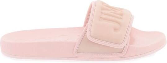 Jimmy Choo Logo Print Lycra Slippers met Leren Afwerking Pink Heren